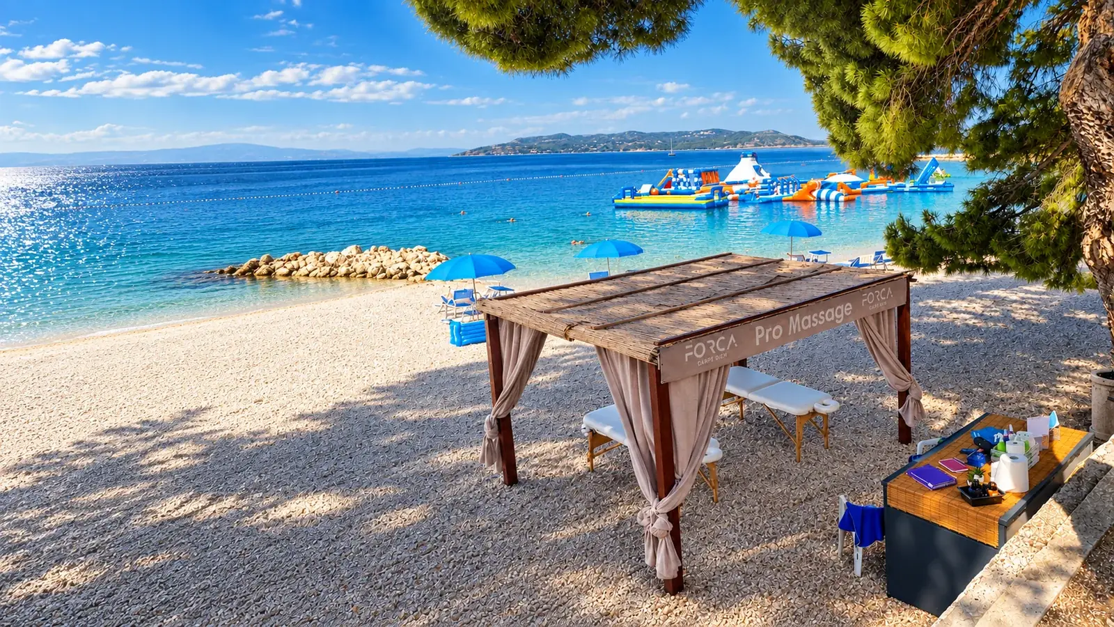 FORCA canopy with two massage tables by the sea in Makarska